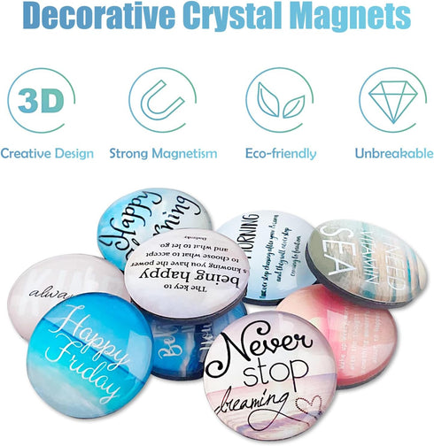 12Pcs Inspirational Fridge Magnets, Motivational Quote Glass Refrigerator Magnets, Crystal Fridge Magnets Decorative for Kitchen, School, Office W...