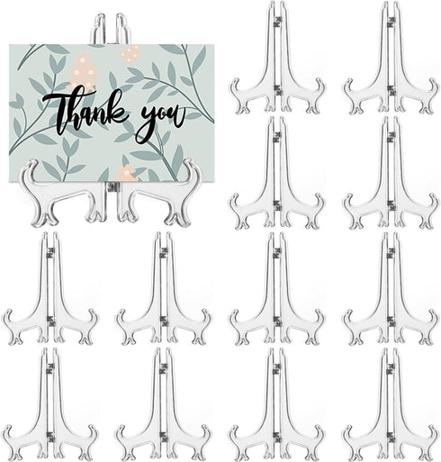 12 Pack 4 Inch Clear Plastic Easels or Stand/Plate Holders to Display Pictures or Other Items at Weddings, Plate Stands for Home Decoration, Birth...