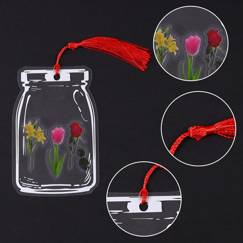 346Pcs Transparent Flower Scrapbook Stickers, Glassware Bottle Shape Bookmarks Set Include Colorful Tassels and Tweezer Hole Punch, Beautiful Flor...