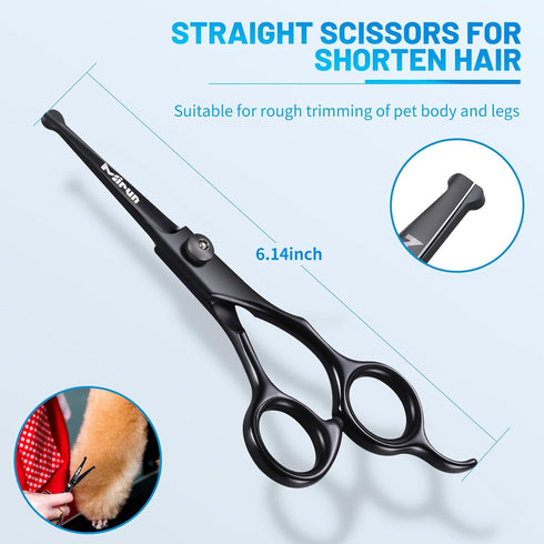 Dog Grooming Kit, 5-in-1 Titanium-plated Stainless Steel Dog Grooming Scissors, Dog Scissors for Grooming with Safety Round Tip, Grooming Scissors...