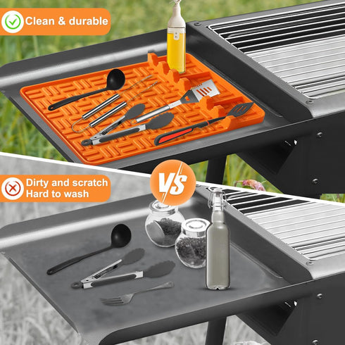 Silicone Griddle Tools Mat for Blackstone, 100% Food Grade Silicone Spatula Mat with Drip Pad, Dishwasher Safe, Suitable for Multiple BBQ Grill (1...