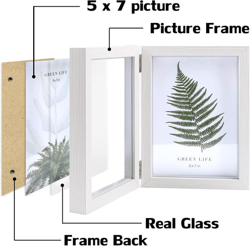 Double 5x7 Picture Frame Hinged Frame Vertical MDF Wood Photo Frames with Glass Front (White)...