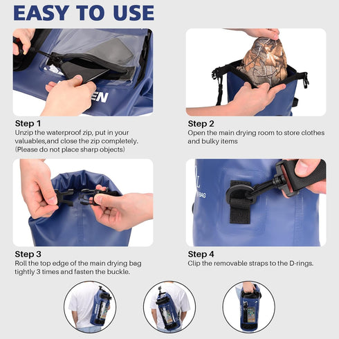 IP68 Waterproof Dry Bag 5L - Waterproof Zip Touch Screen Phone Case Keeps Gear Dry, Lightweight Roll Top Dry Backpack for Kayaking Boating Camping...