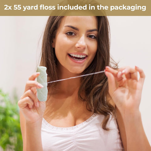 Eco-Friendly 2x55 Yrd Biodegradable Dental Floss with Refillable Bamboo Container | Corn Based Mint Floss | Sustainable | Compostable | Compact...