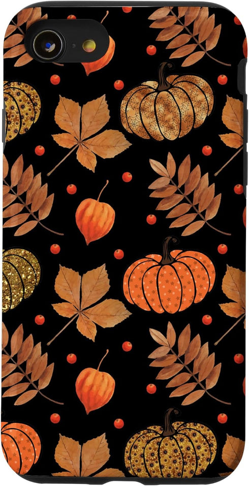 iPhone SE (2020) / 7 / 8 Fall Leaves and Pumpkins Pattern Halloween Autumn Gifts Case...