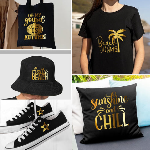 Gatichetta Heat Transfer Vinyl Roll, Metallic Foil Gold Iron On Vinyl 12" X 6ft Chrome HTV Vinyl for Garments...