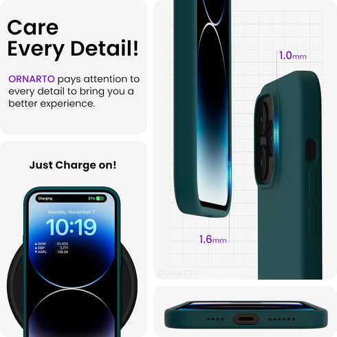 ORNARTO Compatible with iPhone 14 Pro Max Case 6.7, Slim Liquid Silicone 3 Layers Full Covered Soft Gel Rubber Phone Case Protective Cover with Mi...