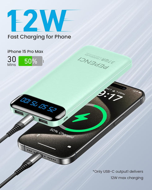 Portable Charger, 10,000 mAh Power Bank, USB C in&Out Fast Charging Battery Pack Compatible with iPhone 15/15 Plus/15 Pro/15 Pro Max, iPhone 14/13...