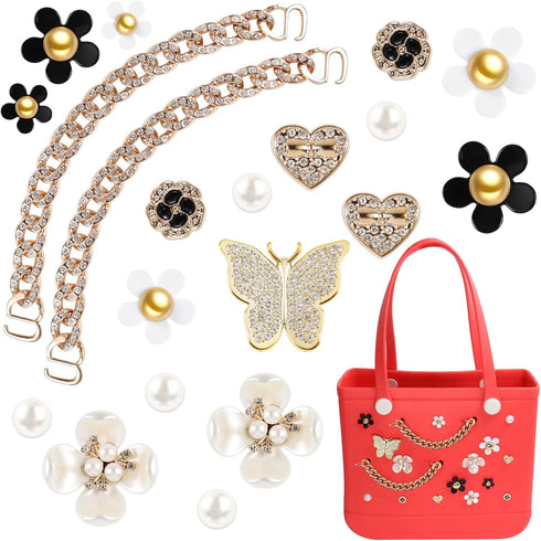 ROPCIA Charms for Bogg Bag,Pearls and Butterfly Flowers for Bogg Bag Accessories Charms Compatible with Simply Southern Beach Bag Tote, Insert for...