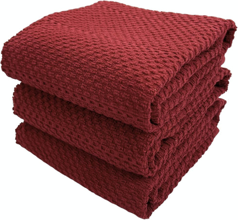 Maroon Dark Red Brick Red Kitchen Hand Dish Towels: Oversized 28" x 18",100% Cotton Cloth Soft Cleaning Drying Absorbent Textured Design, Set of 3...