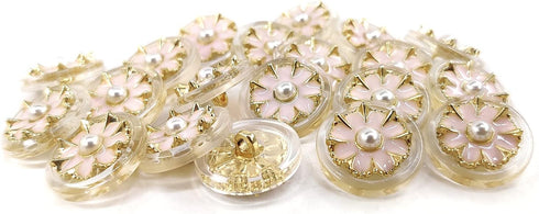 Clear Acrylic Pink Resin Flower Golden Metal Base Shank Buttons 20 Pcs - 18mm, 23/32"...