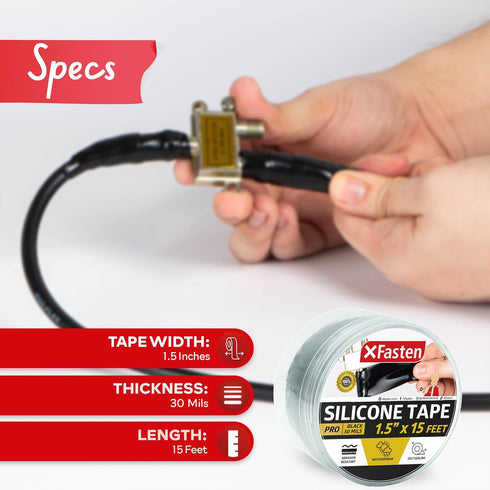 XFasten Self-fusing Silicone Tape Pro, Black, 1.5-Inch x 15-Feet, 30mils Weatherproof Silicone Rubber Sealing Tape for Outdoor Coax, Electrical Ca...
