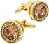 Round Brown Crystal Golden Cufflinks for Men Lady In Gift Case Zircon Gemstone Men's Cufflinks Jewelry Set for Wedding Anniversary Business Party ...