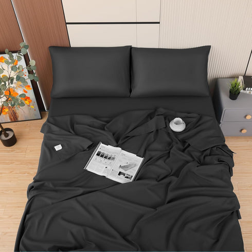 Toodou Soft Brushed Microfiber Black Twin Size Fitted Sheet-Comfortable and Durable Fitted Sheets-The Mattress Covers Made of Premium Fabric Which...