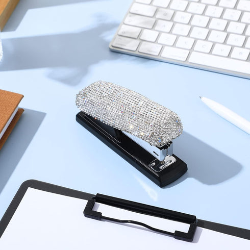 Bling Crystal Stapler Gift Sparkly Diamond Stapler for Desk Handmade Clay Rhinestone Machine Cute Stapler Pretty Office Stationery Kit Stylish Acc...