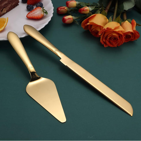 Cake Cutting Set for Wedding, Elegant Knife and Server with Thickened Stainless Steel Rounded Edges, Cutter Pie Spatula Birthday Anniversary Chris...
