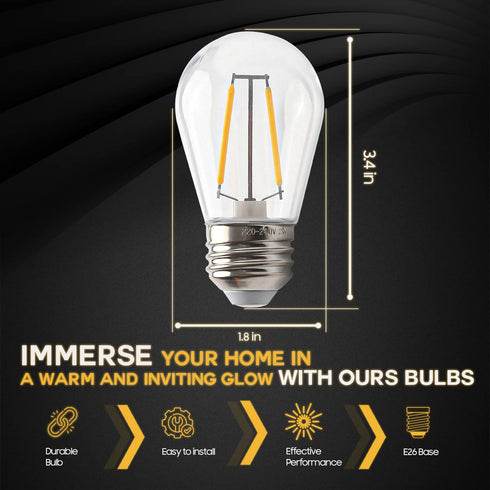 Seentech 15 Pack S14 LED String Light Bulbs E26 Medium Base 2W (11 to 25 Watt Eq.) Shatterproof & Waterproof, 2700K Warm White Replacement Bulb Ch...
