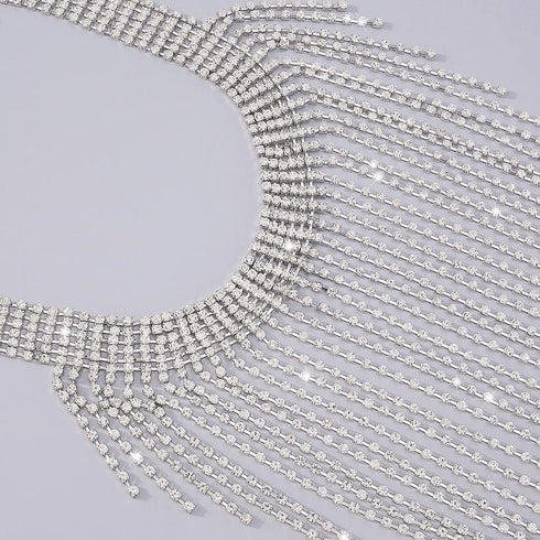 Fashion Women Sexy Rhinestone Bib Choker Necklace Tassel Long Chain Necklace...