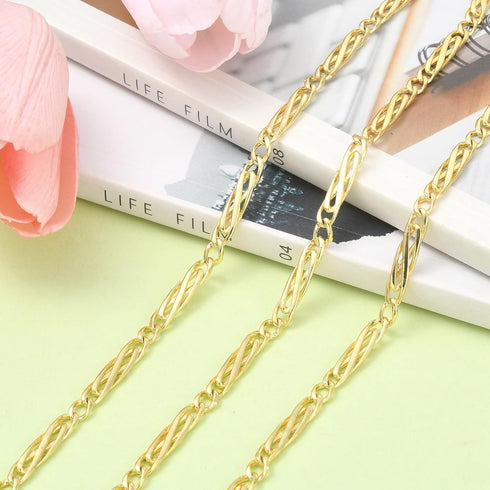Airssory 18K Gold Plated Figaro Brass Chain Golden Color Link Chain for DIY Jewelry Necklace Bracelet Supplies Craft Accessories 3.28 Feet (1M)...
