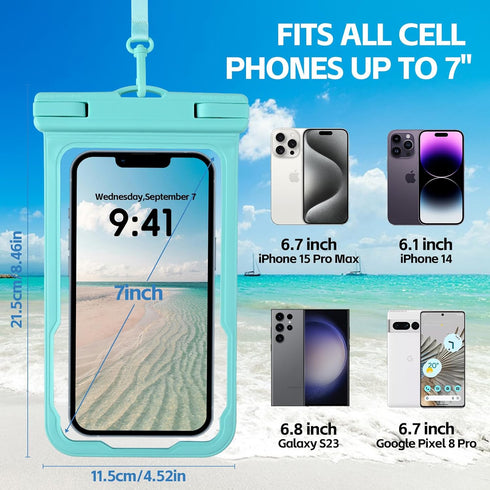 2 Pack Waterproof Phone Pouch, Up to 7.2" Waterproof Phone Case for iPhone 15 14 13 12 Pro Max Samsung Google, IPX8 Cellphone Dry Bag for Snorkeli...