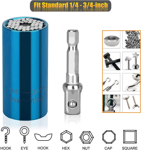 2 Sets Universal Wrench Socket Gifts for Men, 1/4 to 3/4 inch Universal Grip Ratchet Tool Sets with Power Drill Adapter, Best Unique Gadgets for M...