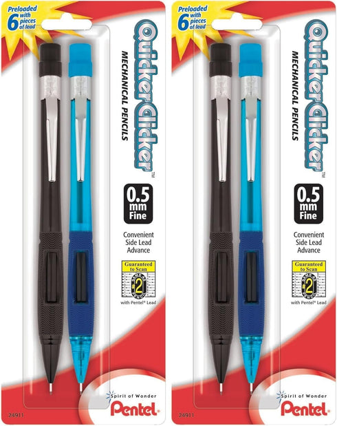 Pentel® Quicker Clicker™ Automatic Pencils, 0.5 mm, Smoke Barrel, Pack of 2 Pencils- Pack of 2...