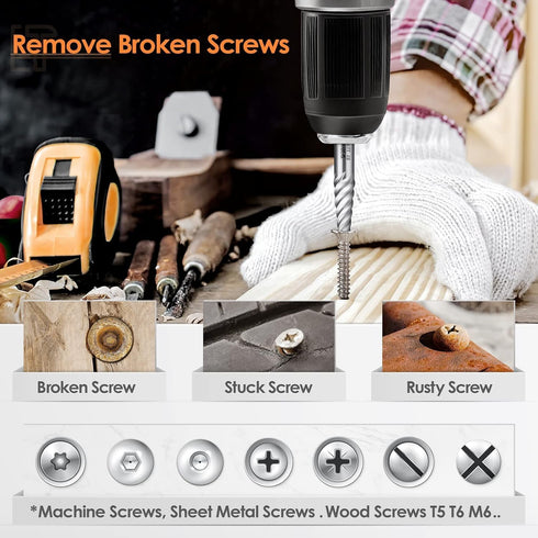 Screw Extractor Set, Chrome Molybdenum Alloy Steel Screw Remover for Removing Stripped Screws and Broken Bolts Ez Out Stripped, Rounded-Off,Damage...