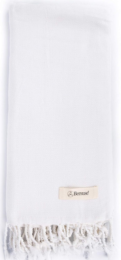Bersuse 100% Cotton Laodicea Turkish Towel Bath Towel Beach Towel Pool Towel - Beach Essentials for Your Beach Bag - 37x70 Inches, White...