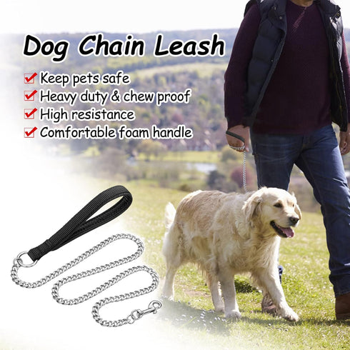 Heavy Duty Metal Dog Leash, 6 FT Chew Proof Pet Leash Chain with Soft Padded Handle for Large & Medium Size Dogs (6 FTx3 mm (30-120 lbs))...