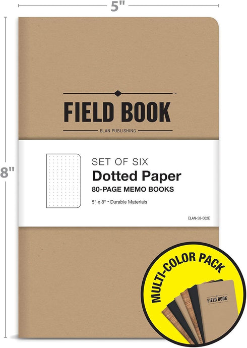 Field Notebook/Journal - 5"x8" - Combo Colors - Dot Graph Memo Book - Pack of 6...