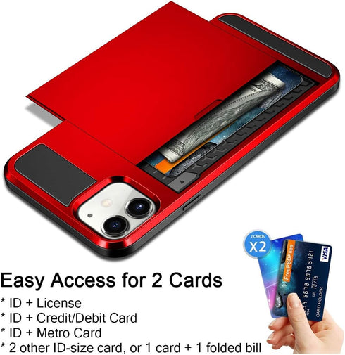 Vofolen Case for iPhone 11 Case Wallet Credit Card Holder ID Slot Sliding Door Hidden Pocket Anti-Scratch Dual Layer Hybrid Bumper Armor Protectiv...