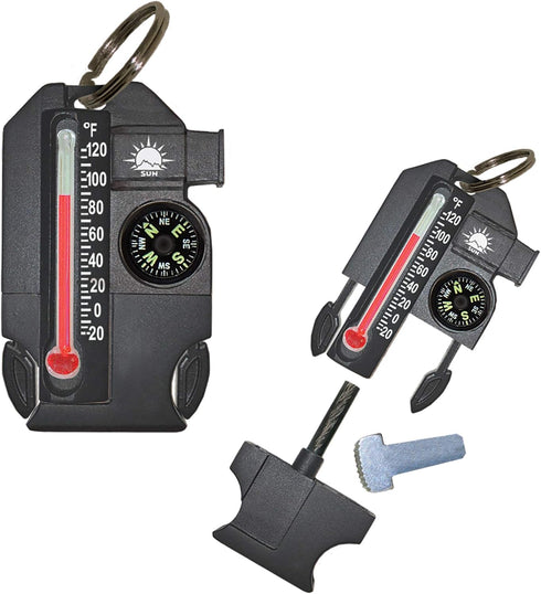 Sun Company Outsider - 4-in-1 Survival Multi-Tool | Compass, Thermometer, Whistle, and Fire Starter in a Compact Zipper Pull | EDC Outdoor Firesta...