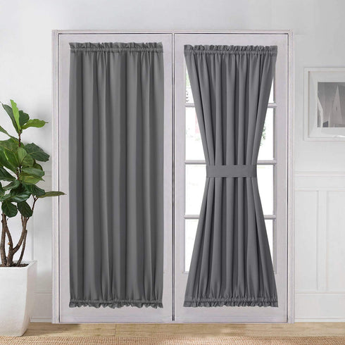 Aquazolax Blackout French Door Curtains - 72 Inch Rod Pocket Curtain for Closet Without Doors Thermal Insulated Front Door Curtains for Glass Wind...
