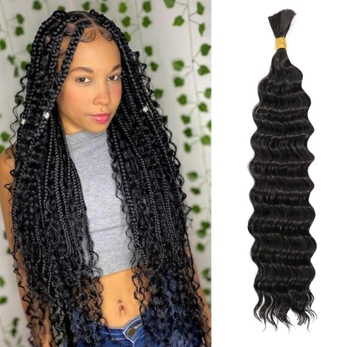 Deep Wave Bulk hair 22Inch 1Pack No Weft Deep Wave Bulk Hair for Braiding Wet and Wave Quality Synthetic Braiding Hair Extensions for Boho Braids ...