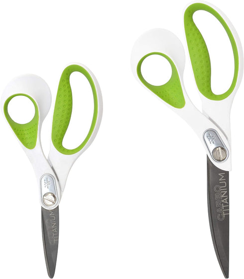 Westcott 16446 7- and 9-Inch CarboTitanium Fabric Scissors for Crafting, White/Green, 2 Pack...