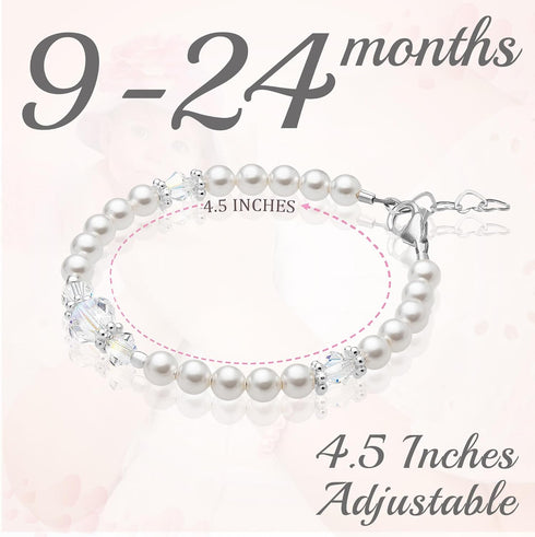 Sterling Silver Jewelry White Pearl Bracelet for Girls, Baby Girl Gifts, Newborn Baby Bracelets for Infant Girls, Toddler Bracelets, little Girl J...