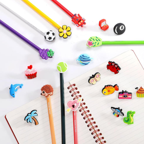 Nicunom 100 Pcs Pencil Topper Decoration, Cute Pencil Toppers Lovely Different Cartoon Pencil Clip Decoration for Students Gifts Classroom Reward ...