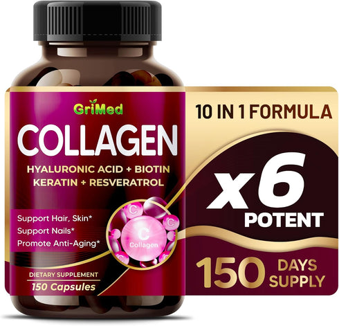 Organic Collagen 6,419 mg with Hyaluronic Acid, Biotin, Keratin, Resveratrol Hair Skin, Nails Vitamins - Made in The USA (90 Count (Pack of 1))...