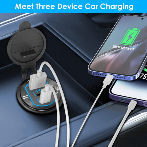 12V USB Outlet 78W for iPhone Qidoe Dual 60W PD&18W QC3.0 Dual USB Charger Socket with Switch Waterproof Aluminum Power Outlet for Marine Motorcyc...