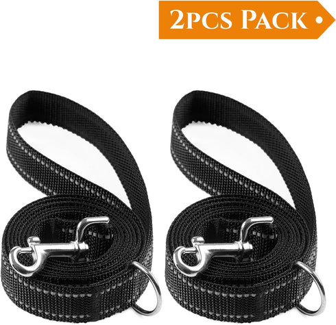2-Pack Reflective Dog Leash 6ft - Nylon Dog Leashes for Small Dogs, Medium Dogs, Large Dogs, Puppy, Cats - 6ft Training Leash with D Ring (Black, ...