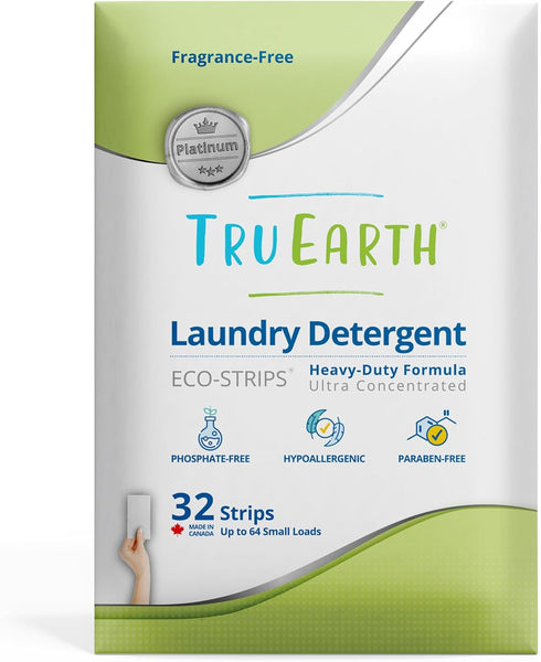 Tru Earth Platinum - Heavy Duty Laundry Detergent Sheets - Up to 64 Loads (32 Sheets), Fragrance Free - Ultra-Concentrated Strips Formula - Eco-Fr...