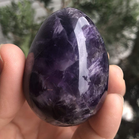 Polished Stone Egg for Easter Day, Palm/Pocket/Worry Enegry Healing Crystal Display Sphere Figurine Fengshui, Amethyst 1.8" x 1.3"...