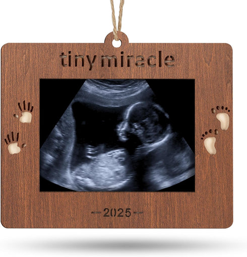 Creawoo 2025 Tiny Miracle Christmas Ornament Sonogram Picture Frame Baby's First Christmas Baby Gift Ultrasound Photo Frame Tiny Miracle Keepsake ...