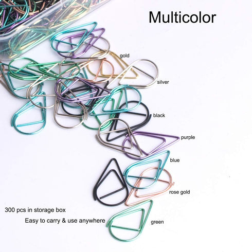 300 Pieces Multicolor Cute Paper Clips, Smooth Stainless Steel Drop-Shaped Colorful Wire Small Paperclips for Office Supplies Girls Kids School St...