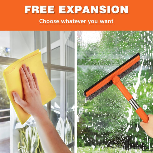 12.0" Window Squeegee for Car,2 in 1 Squeegee Window Cleaner with Long Stainless Steel Handle,Chenille Cloth Car Window Squeegee for Gas Station, ...