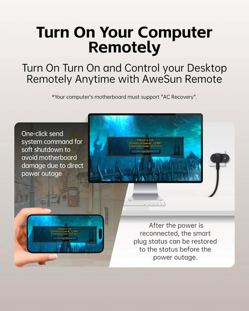 Smart Power Plug for PC, 2.4G WiFi Only, Not for WiFi 6 routers, with Graceful Shutdown, Remote Control Desktop, Smart Home Outlet, Black......