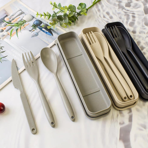 Large Reusable Utensils Set with Case, 3 Sets Portable Camping Utensils Spoons and Forks Set, Wheat Straw Travel Cutlery Set for Lunch Box School ...