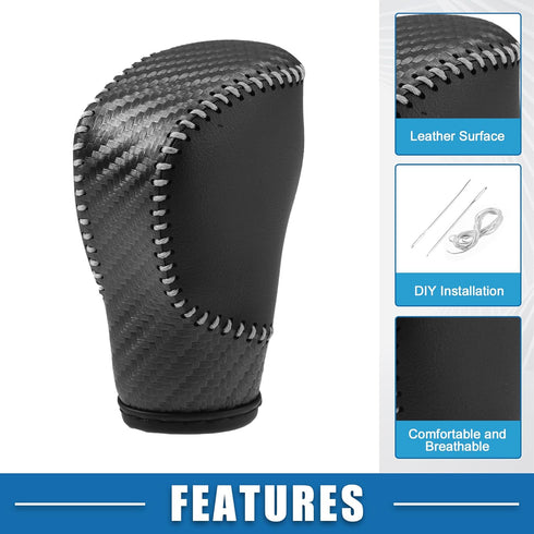 Gear Shift Head Knob Cover Transmission Lever Trim for Honda Civic 11th Gen 2022 2023 Faux Leather Black Gray Stitches...