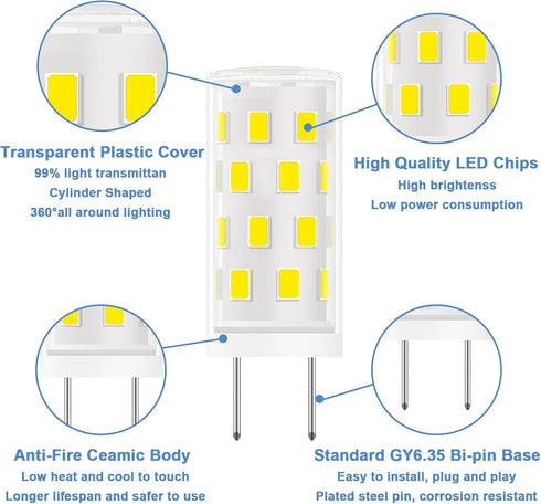 TAIYALOO GY6.35 LED Bulb 5W 6000K Daylight White 12V AC/DC Bi-Pin T4 JC Type 50W Halogen Equivalent for Pendant Light, Chandelier, Desk Light, Acc...
