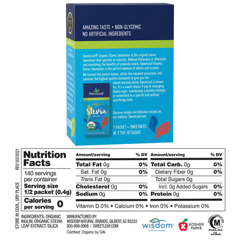 SweetLeaf Organic Stevia Packets - Zero Calorie Stevia Powder, No Bitter Aftertaste, Sugar Substitute for Keto Coffee, Nothing Artificial, Non-GMO...